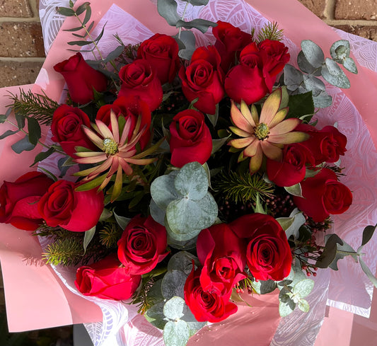 12 Long Stem Red Roses With Foliage